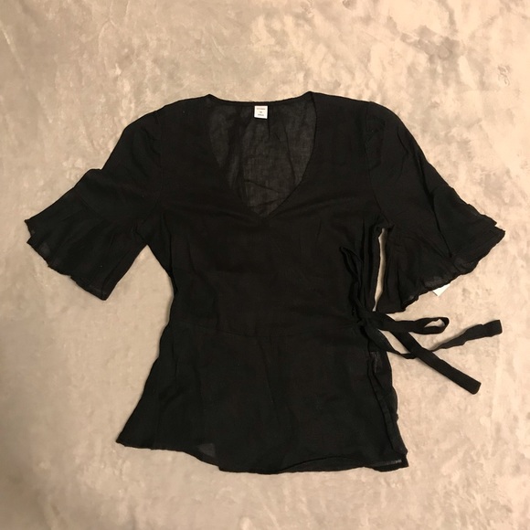 🌸Wrap Front Linen Blend Top - Picture 5 of 8